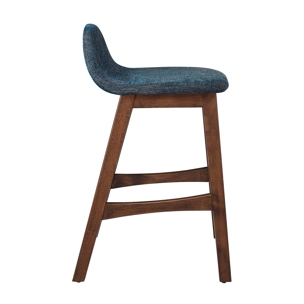 Juno Wood Counter Stool Set of 2 - Navy Fabric