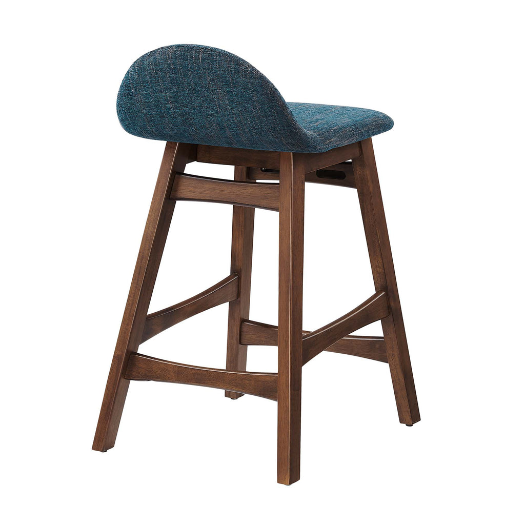 Juno Wood Counter Stool Set of 2 - Navy Fabric