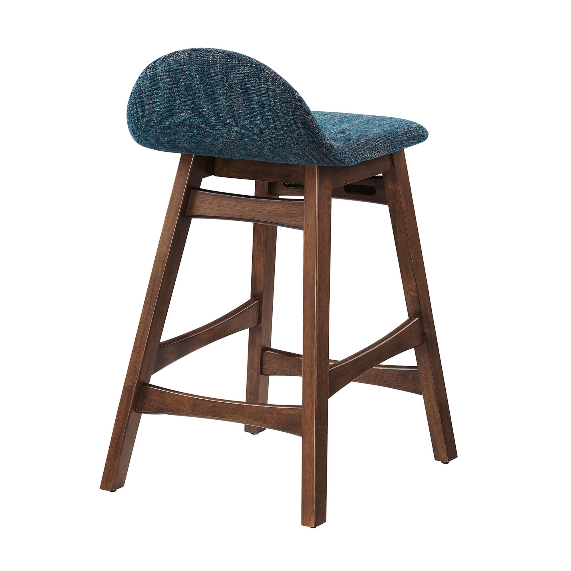 Juno Wood Counter Stool Set of 2 - Navy Fabric