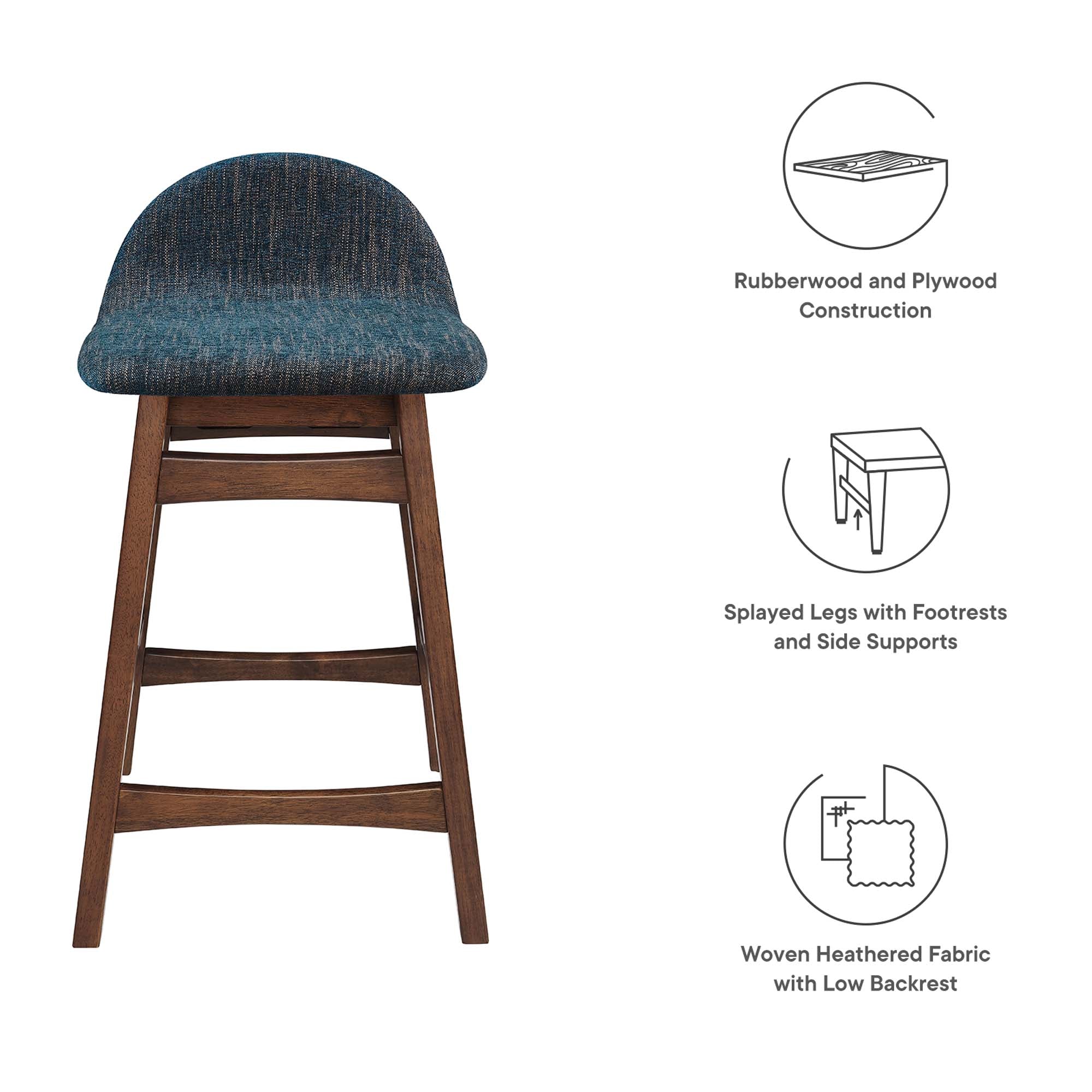 Juno Wood Counter Stool Set of 2 - Navy Fabric