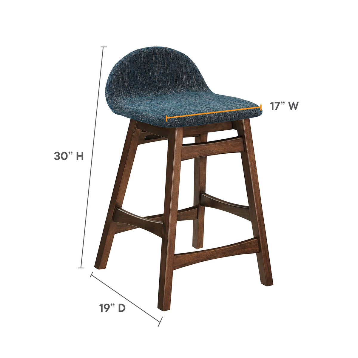 Juno Wood Counter Stool Set of 2 - Navy Fabric