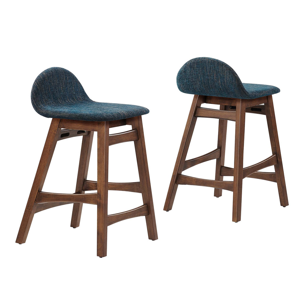 Juno Wood Counter Stool Set of 2 - Navy Fabric