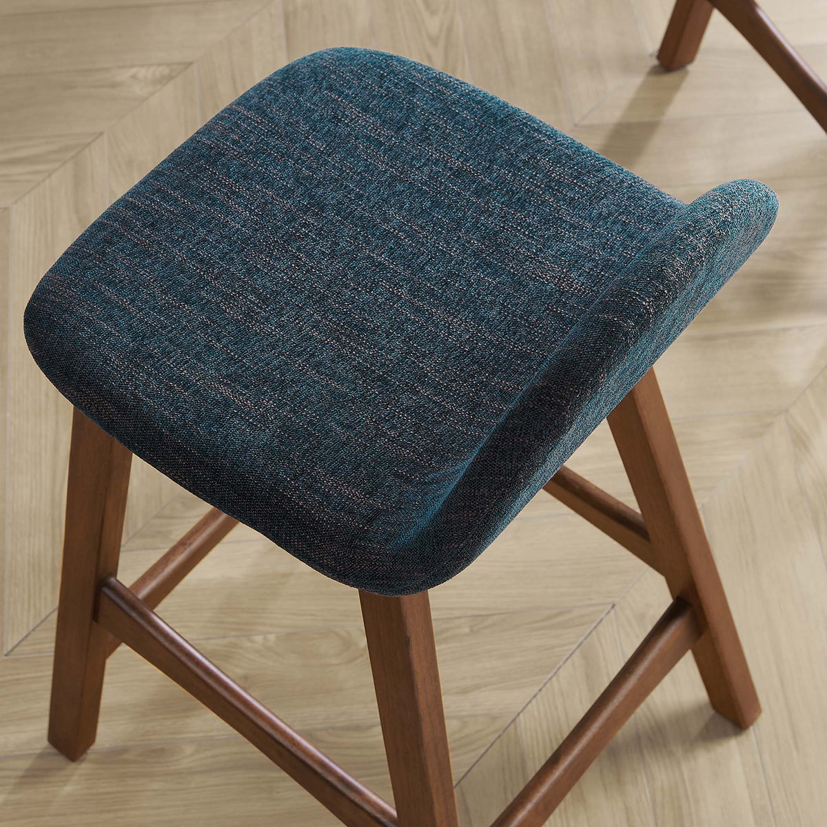 Juno Wood Counter Stool Set of 2 - Navy Fabric