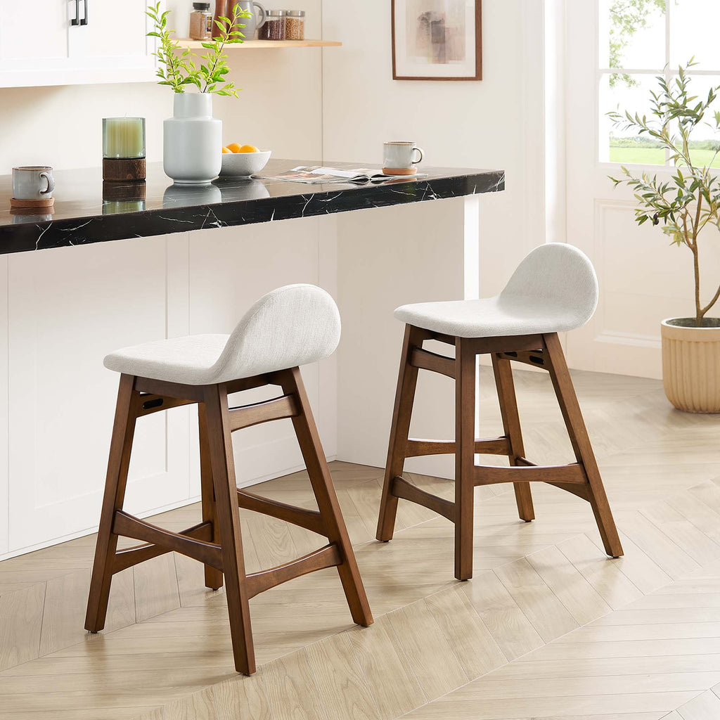 Juno Wood Counter Stool Set of 2 - Ivory Fabric