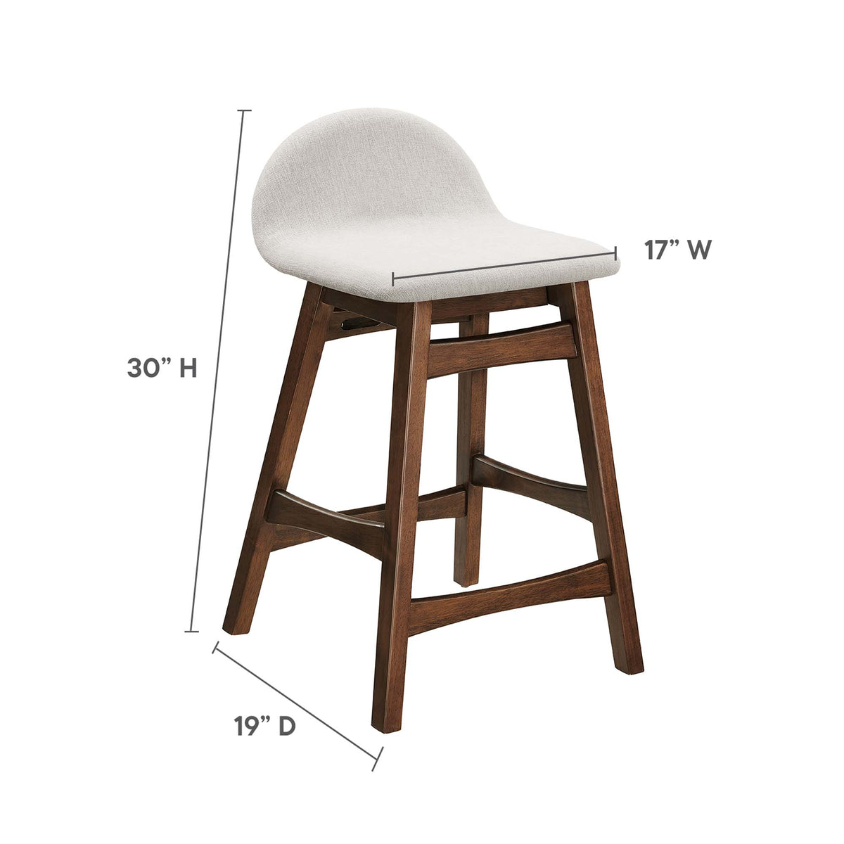 Juno Wood Counter Stool Set of 2 - Ivory Fabric