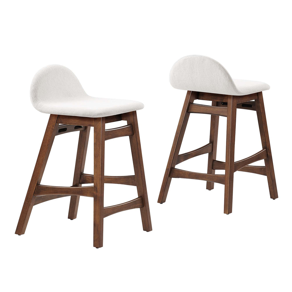 Juno Wood Counter Stool Set of 2 - Ivory Fabric