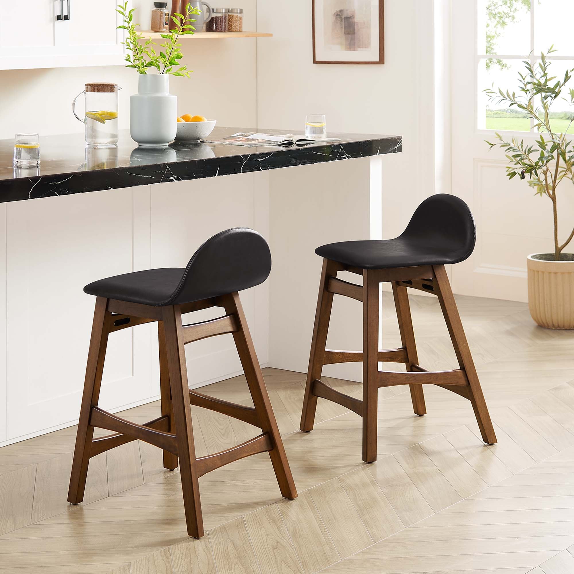 Juno Wood Counter Stool Set of 2 - Brown