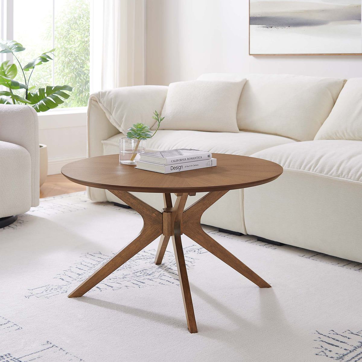 Crossroads Round Wood Coffee Table - Walnut