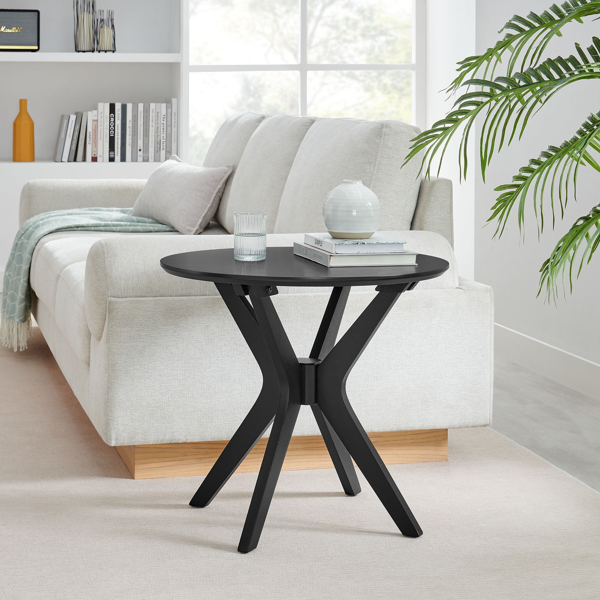 Crossroads 24" Round Wood Side Table - Black