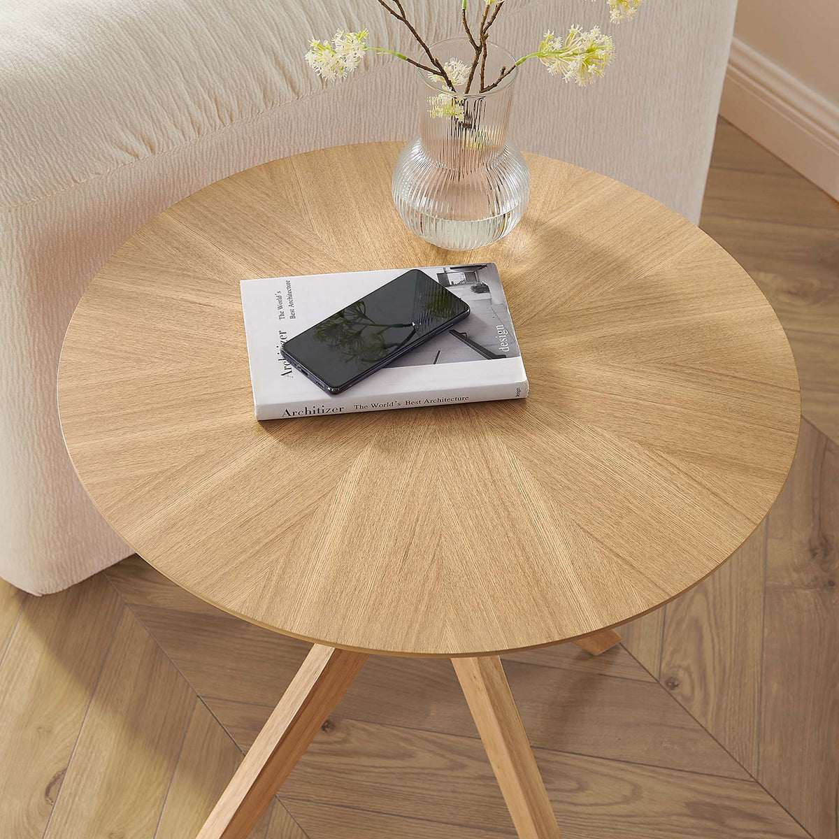 Crossroads 24" Round Wood Side Table - Oak