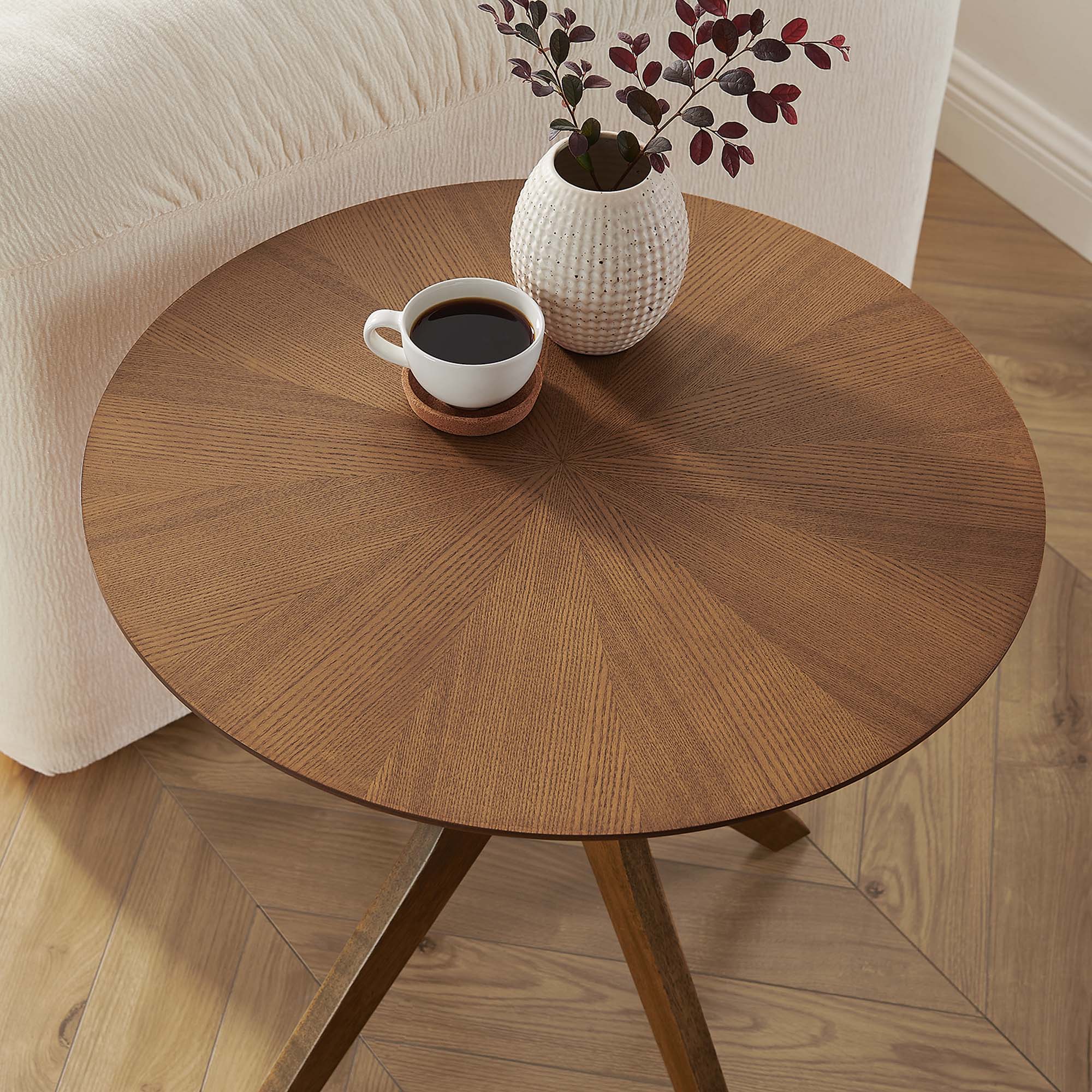 Crossroads 24" Round Wood Side Table - Walnut