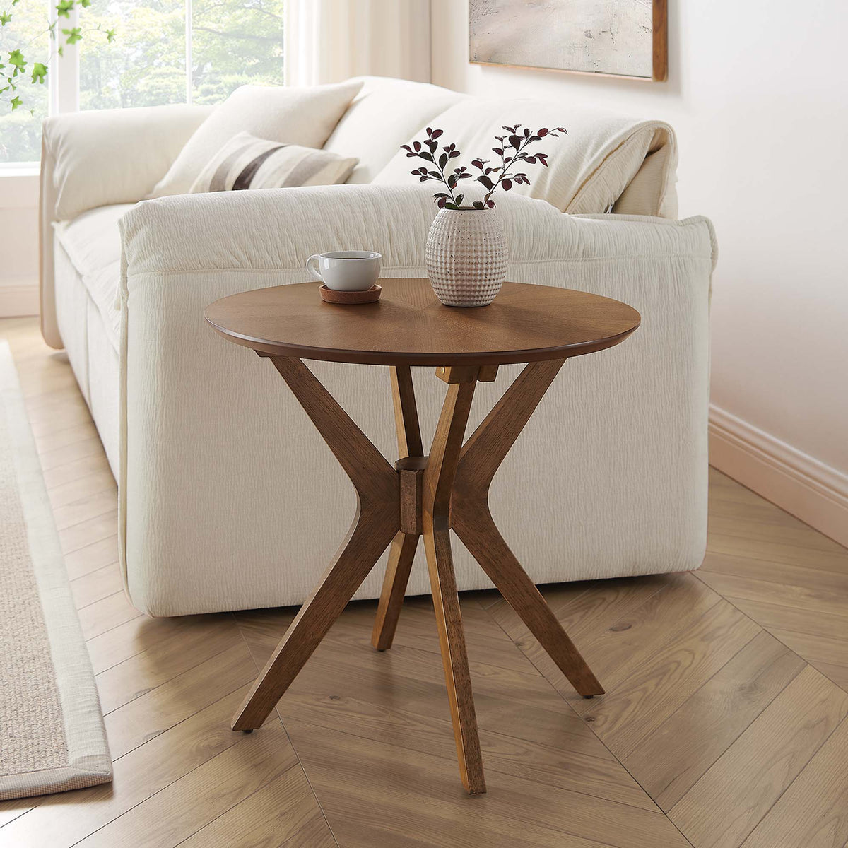 Crossroads 24" Round Wood Side Table - Walnut