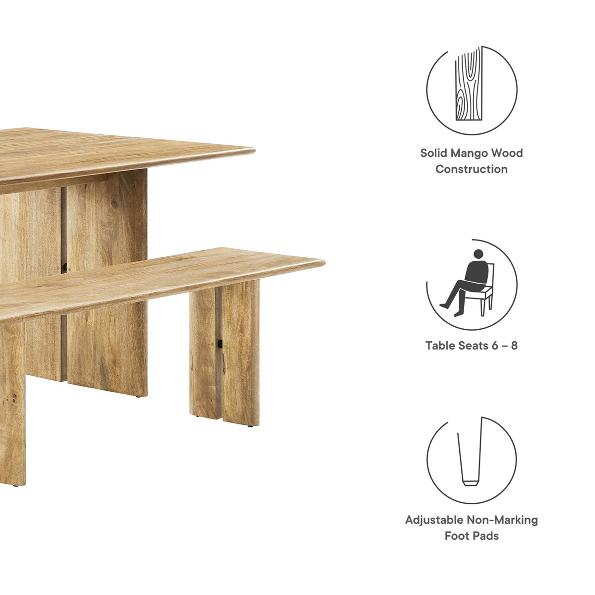 Amistad 72" Wood Dining Table and Bench Set - Oak