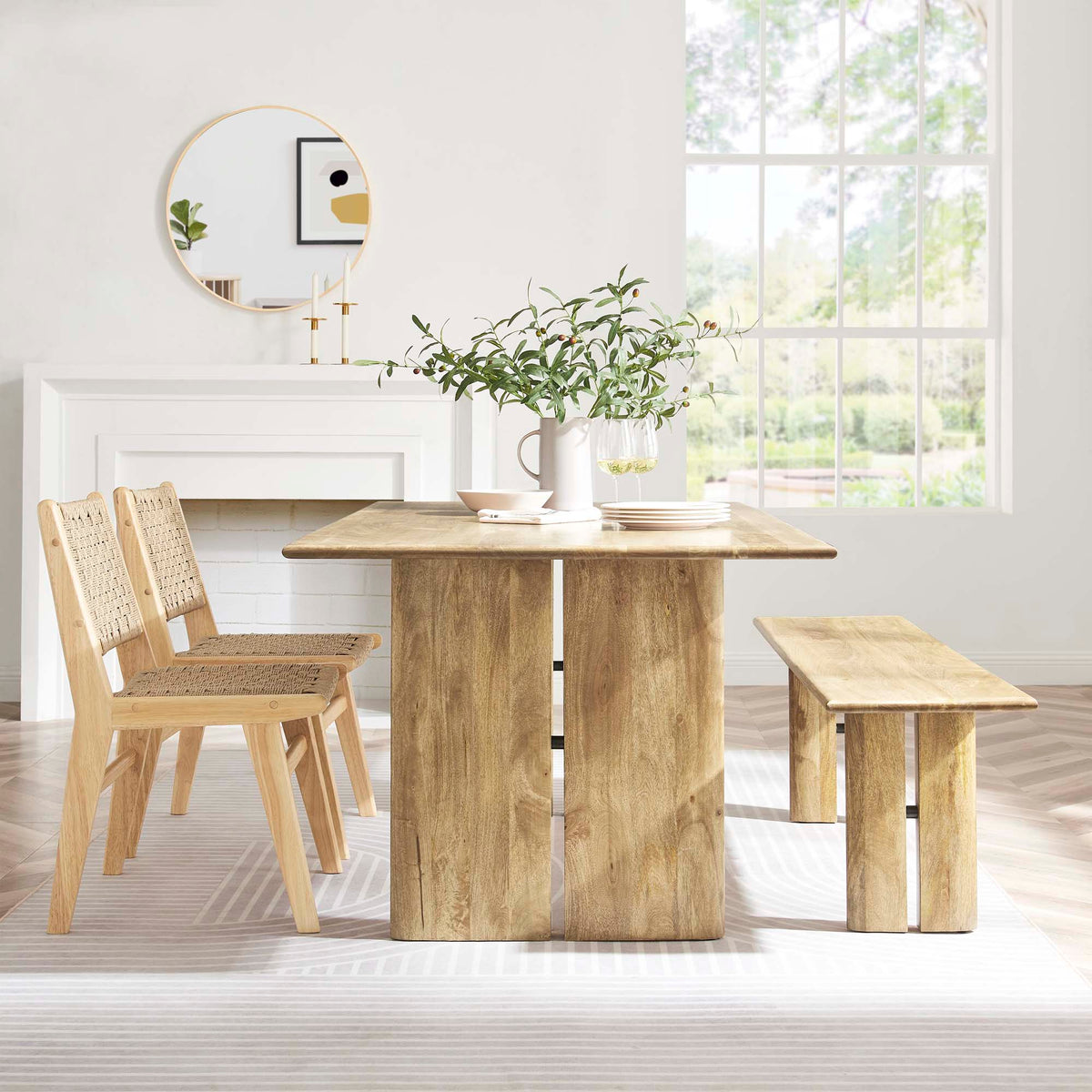 Amistad 72" Wood Dining Table and Bench Set - Oak