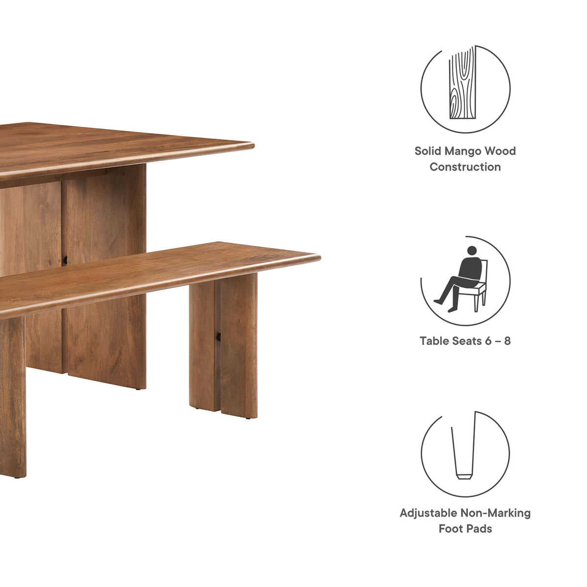 Amistad 72" Wood Dining Table and Bench Set - Walnut