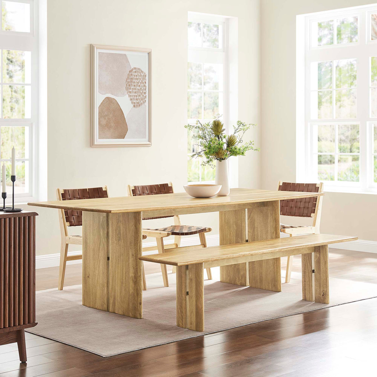 Amistad 86" Wood Dining Table and Bench Set - Oak