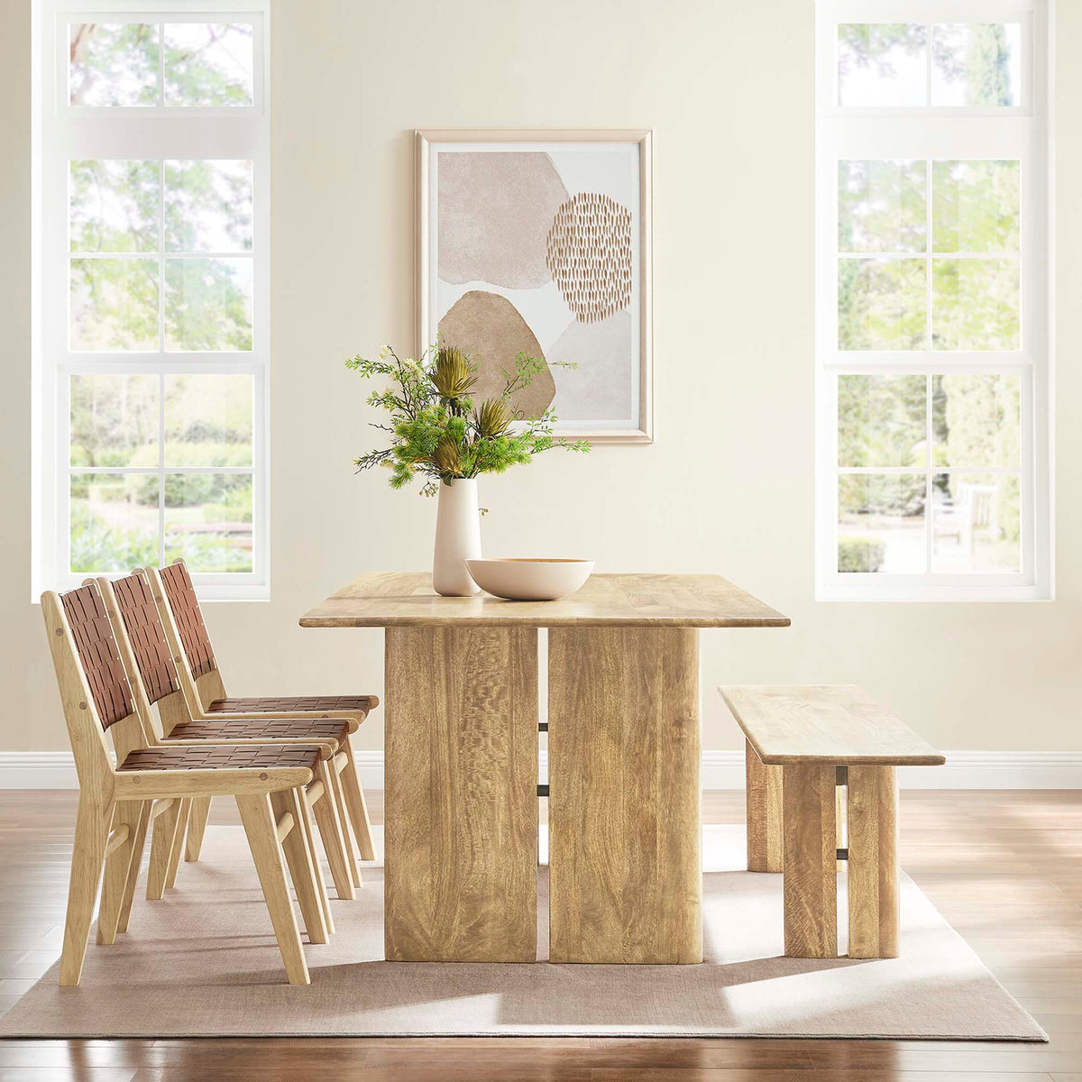 Amistad 86" Wood Dining Table and Bench Set - Oak