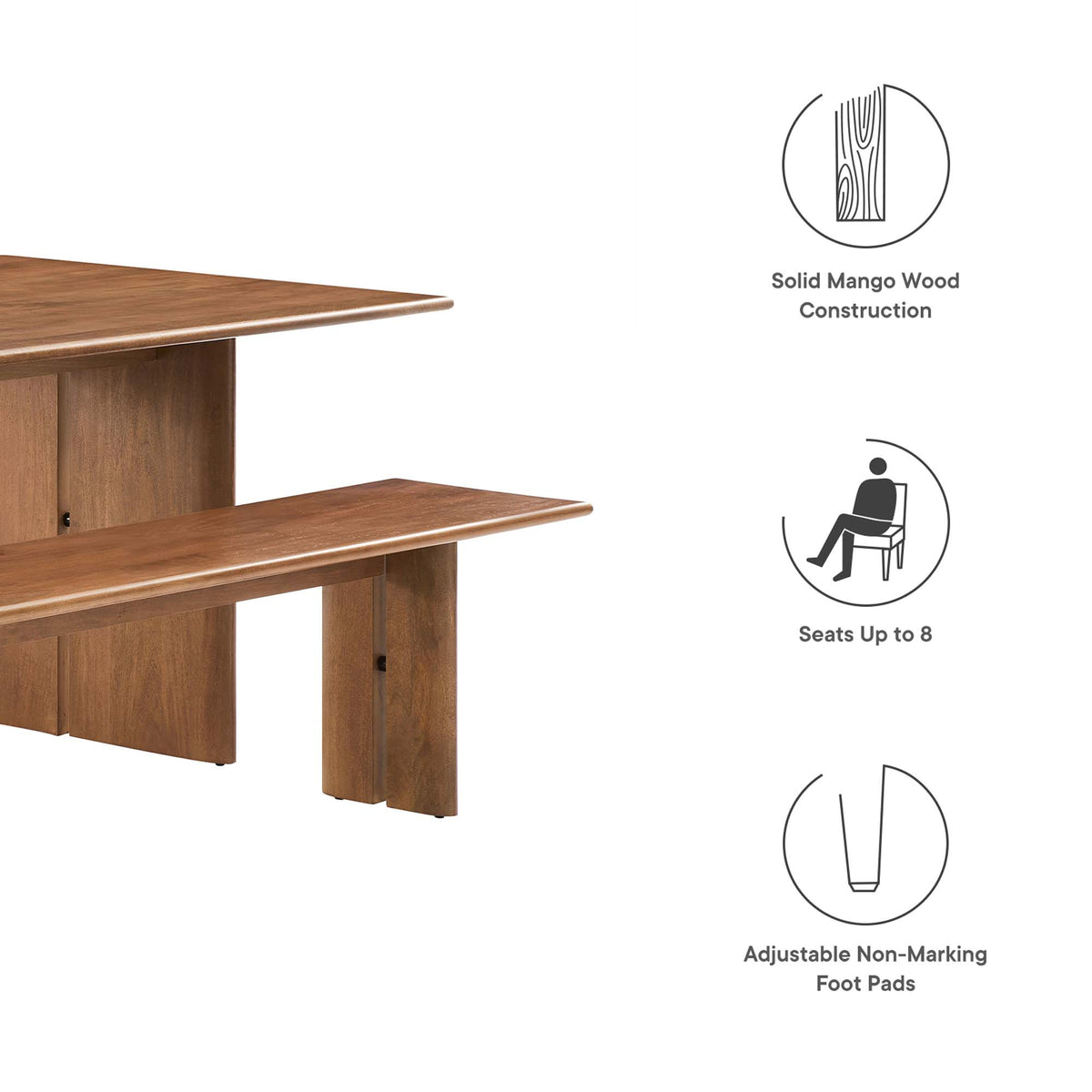Amistad 86" Wood Dining Table and Bench Set - Walnut
