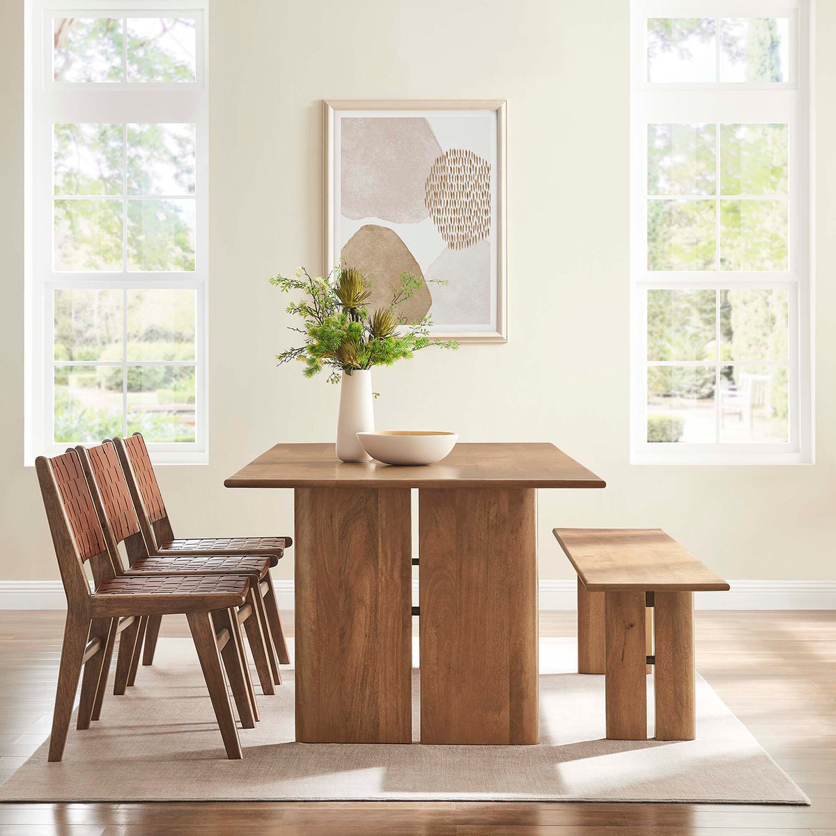 Amistad 86" Wood Dining Table and Bench Set - Walnut