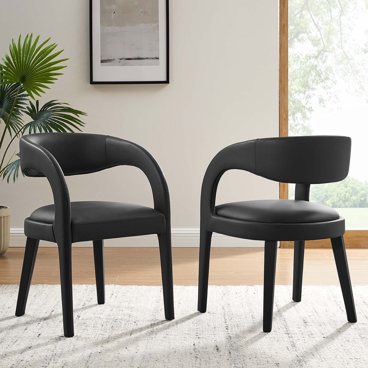 Pinnacle Vegan Leather Dining Chair Set of 2 - Black Vinyl