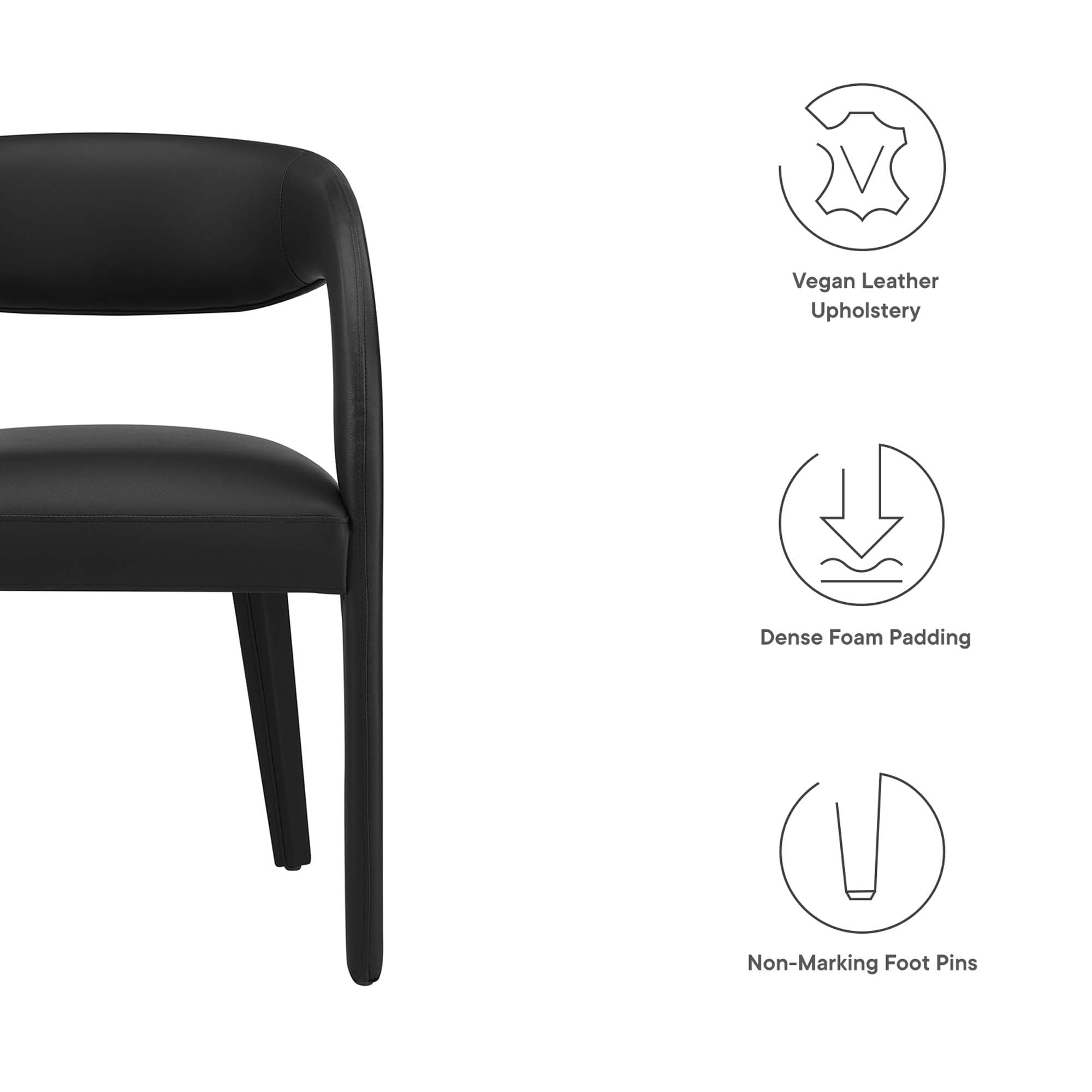 Pinnacle Vegan Leather Dining Chair Set of 2 - Black Vinyl