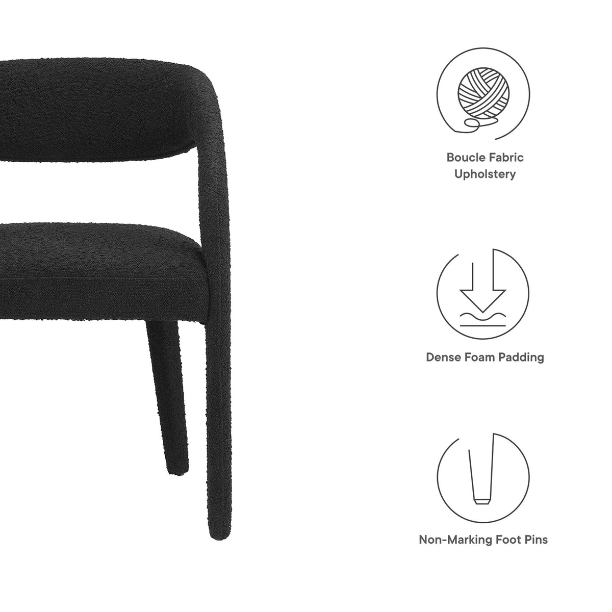 Pinnacle Boucle Upholstered Dining Chair Set of 2 - Black