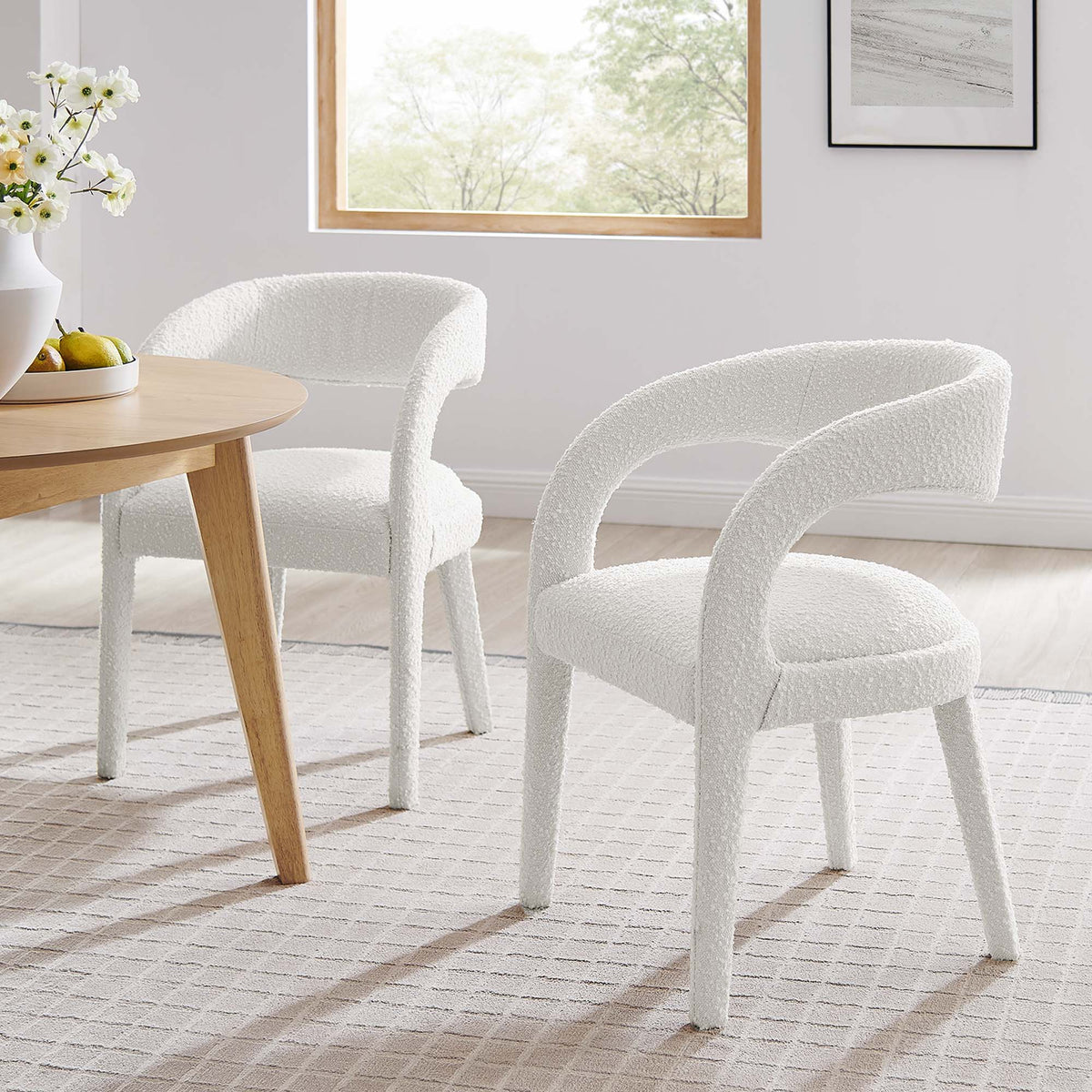 Pinnacle Boucle Upholstered Dining Chair Set of 2 - Ivory