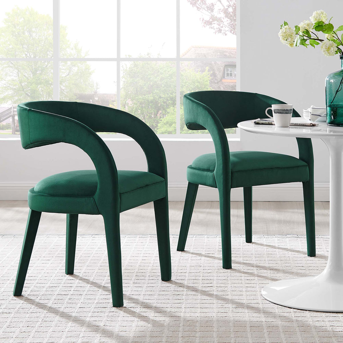 Pinnacle Performance Velvet Dining Chair Set of 2 - Green