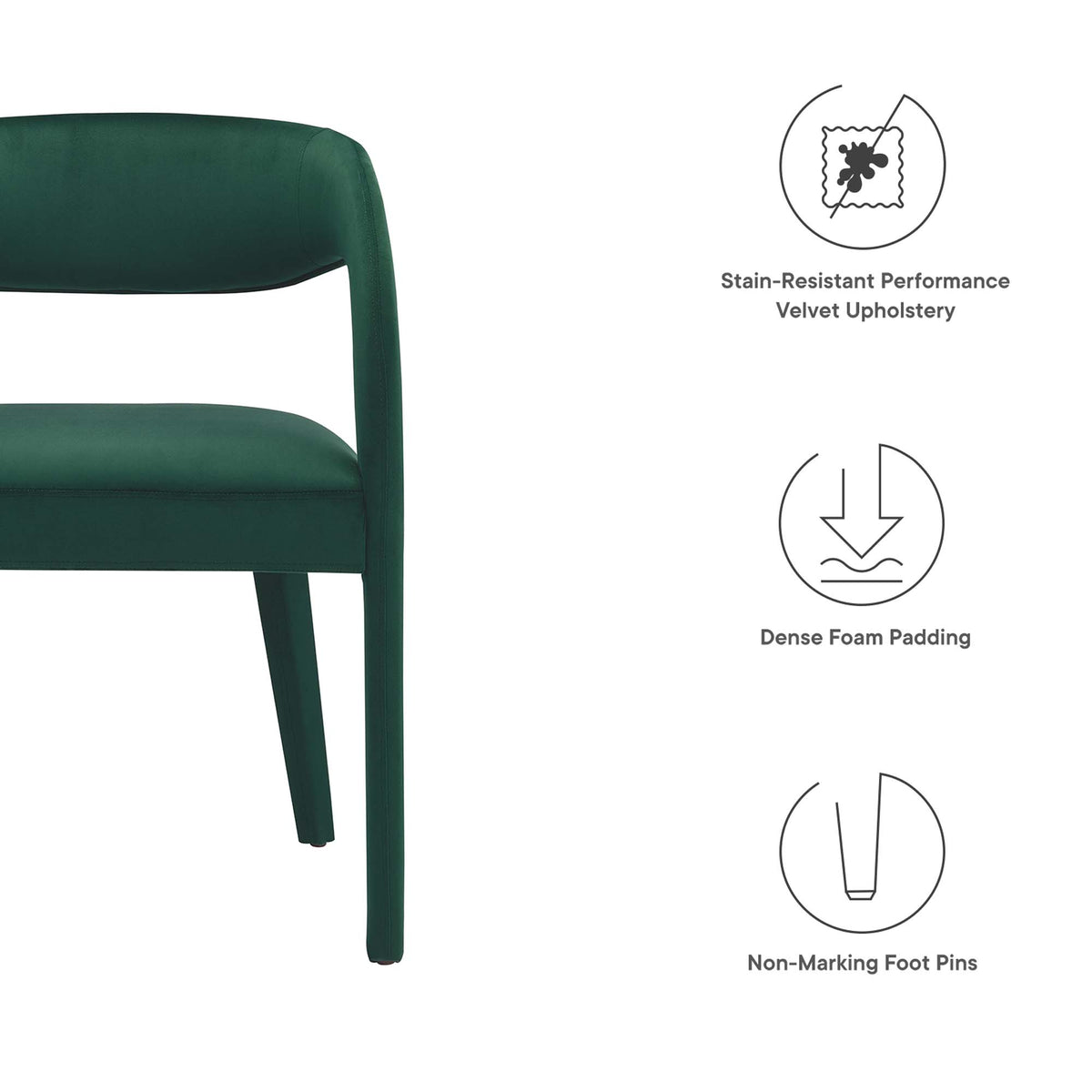 Pinnacle Performance Velvet Dining Chair Set of 2 - Green