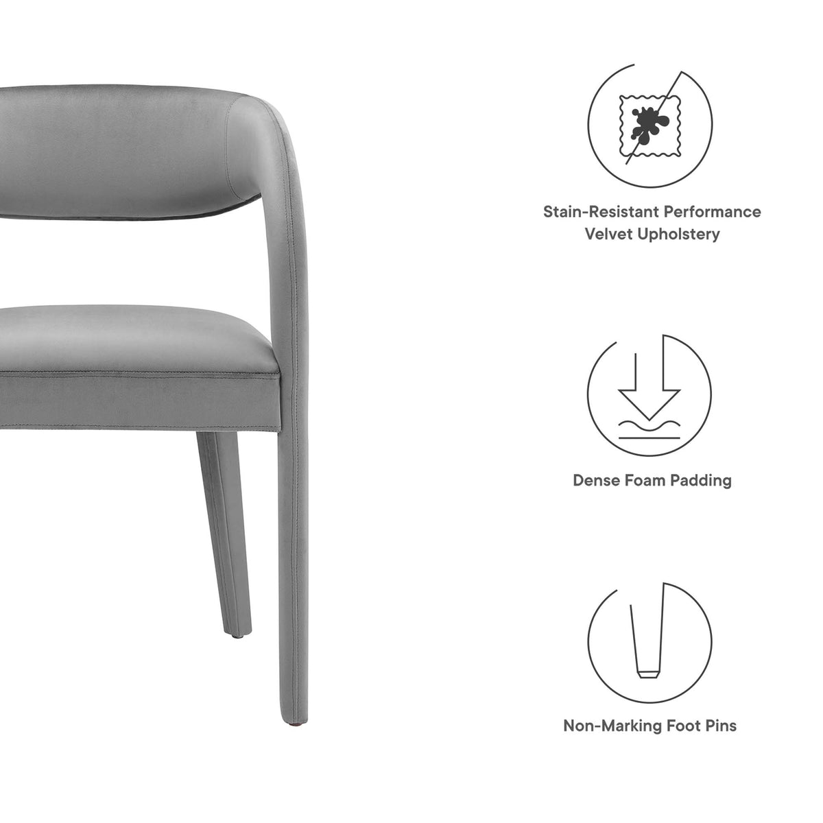 Pinnacle Performance Velvet Dining Chair Set of 2 - Gray
