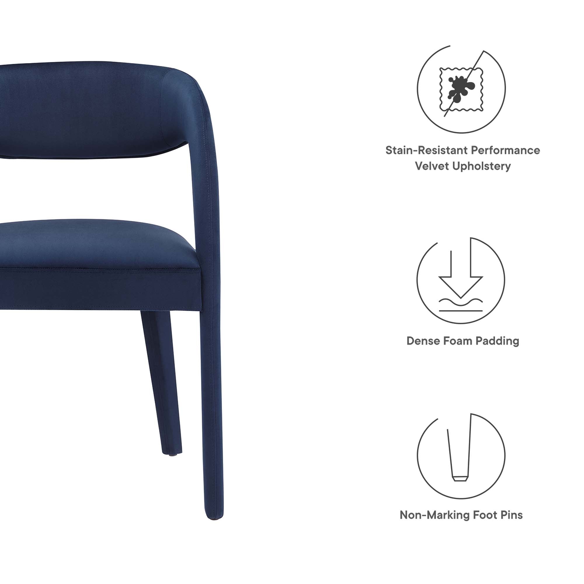 Pinnacle Performance Velvet Dining Chair Set of 2 - Midnight Blue
