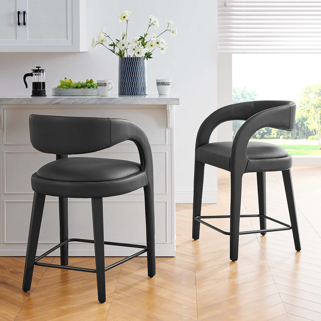 Pinnacle Vegan Leather Counter Stool Set of 2 - Black Black