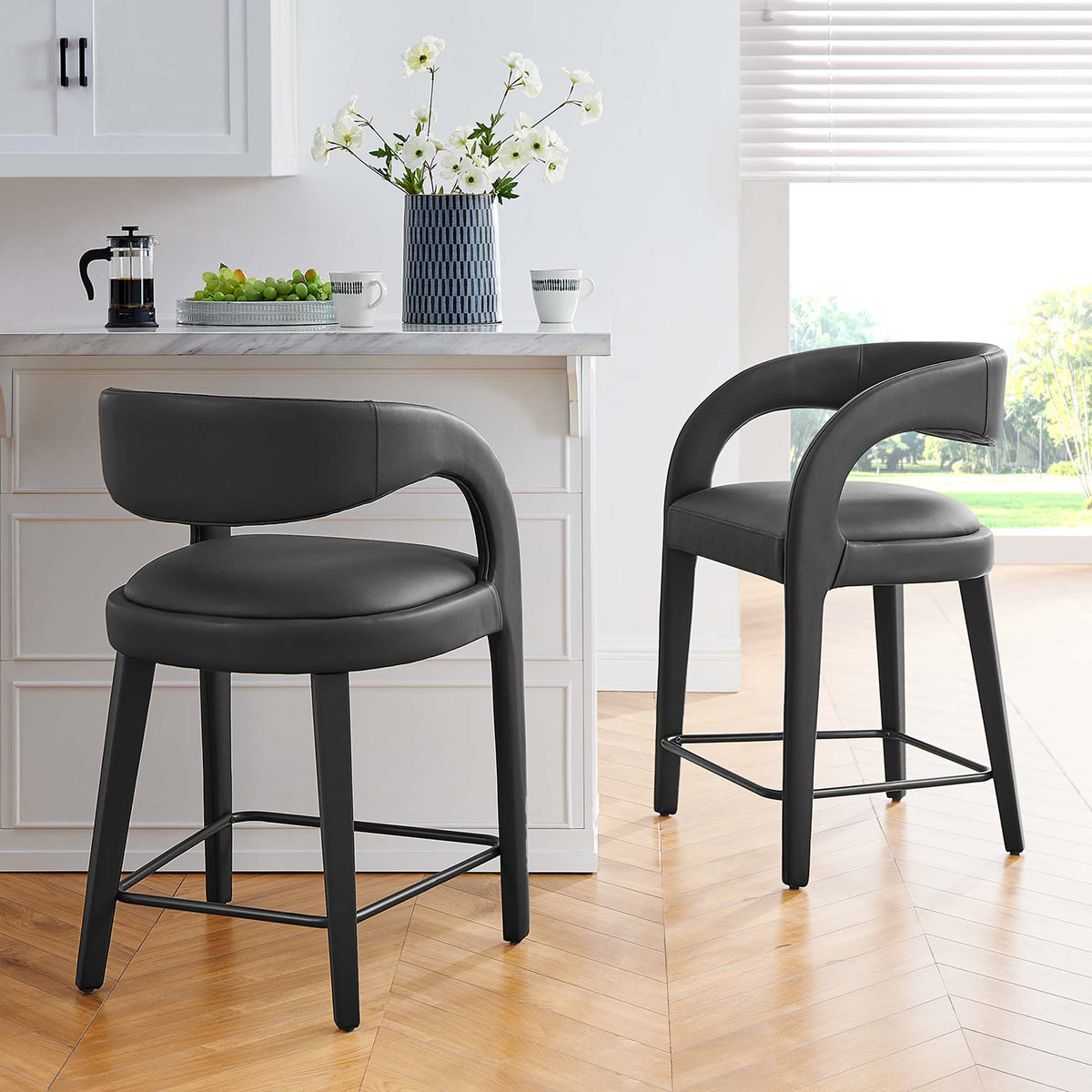 Pinnacle Vegan Leather Counter Stool Set of 2 - Black Black