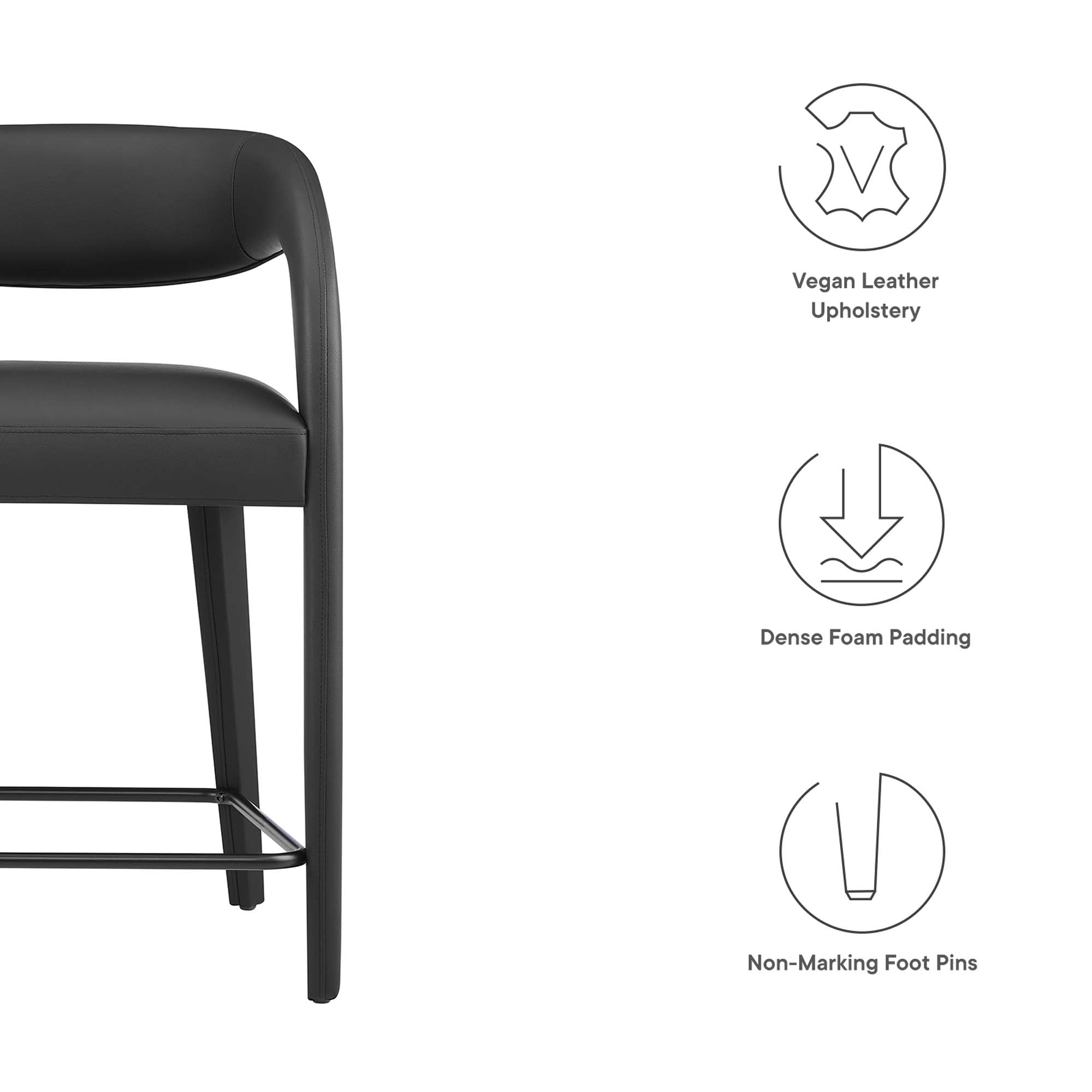 Pinnacle Vegan Leather Counter Stool Set of 2 - Black Black