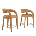 Pinnacle Vegan Leather Counter Stool Set of 2 - Tan Silver