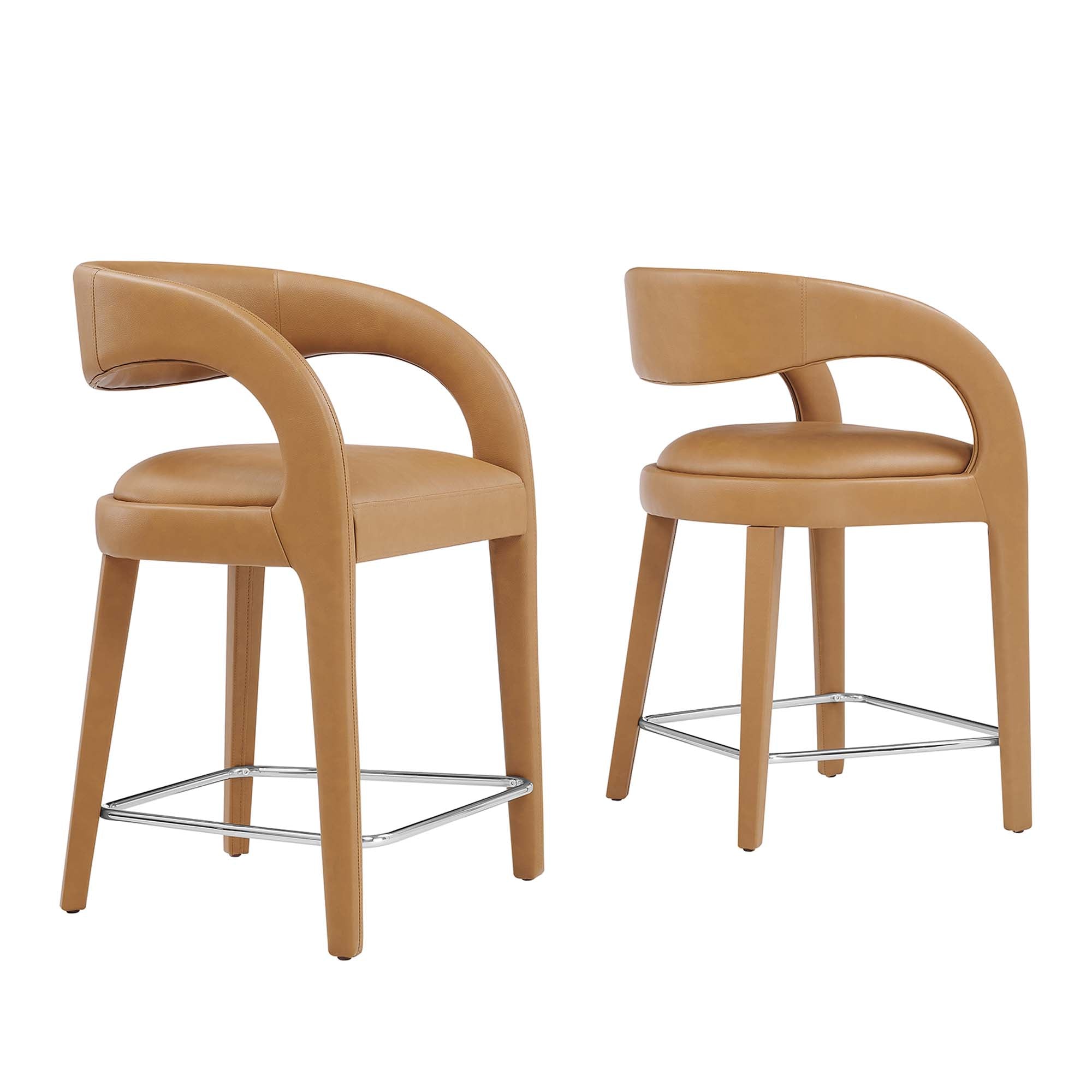 Pinnacle Vegan Leather Counter Stool Set of 2 - Tan Silver