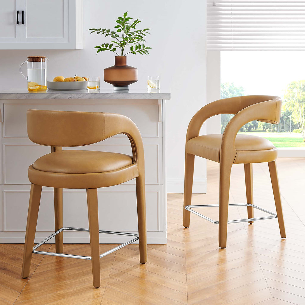 Pinnacle Vegan Leather Counter Stool Set of 2 - Tan Silver