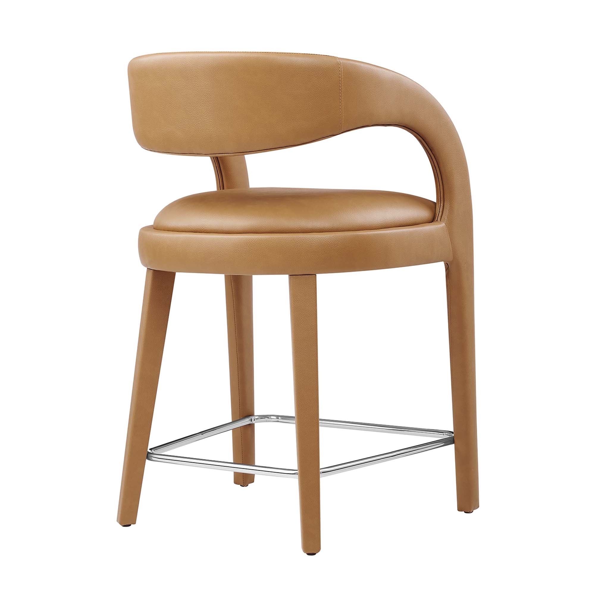 Pinnacle Vegan Leather Counter Stool Set of 2 - Tan Silver