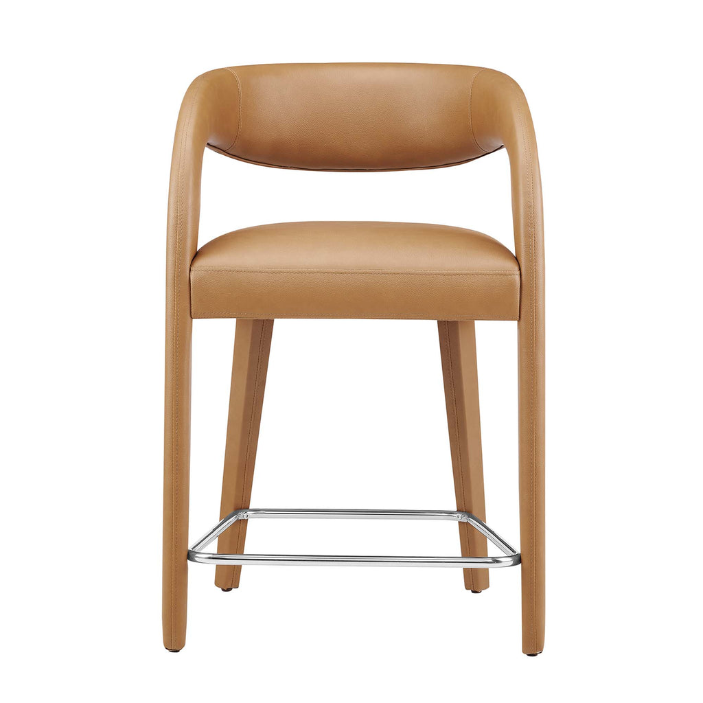 Pinnacle Vegan Leather Counter Stool Set of 2 - Tan Silver