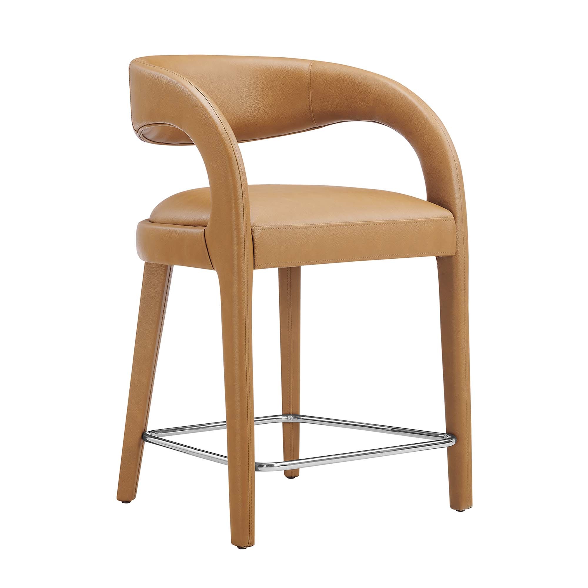 Pinnacle Vegan Leather Counter Stool Set of 2 - Tan Silver