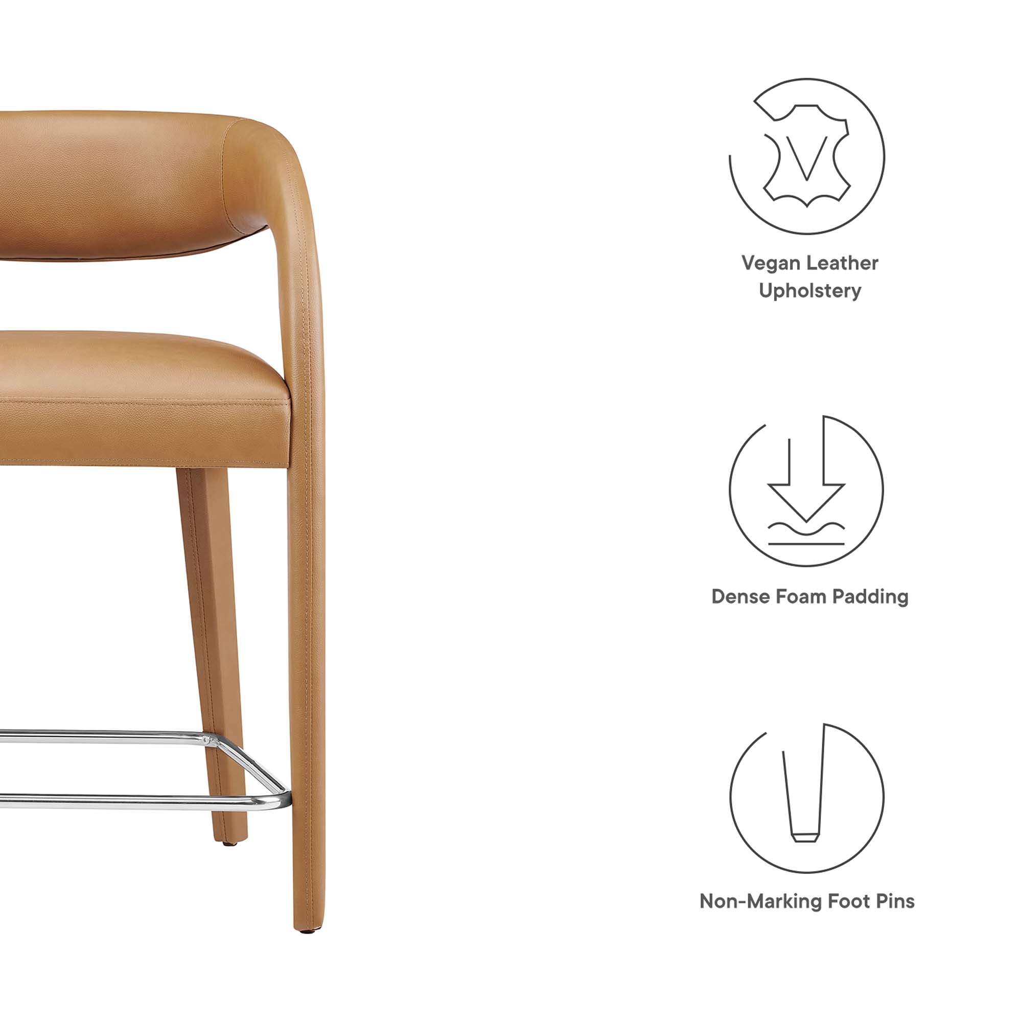 Pinnacle Vegan Leather Counter Stool Set of 2 - Tan Silver