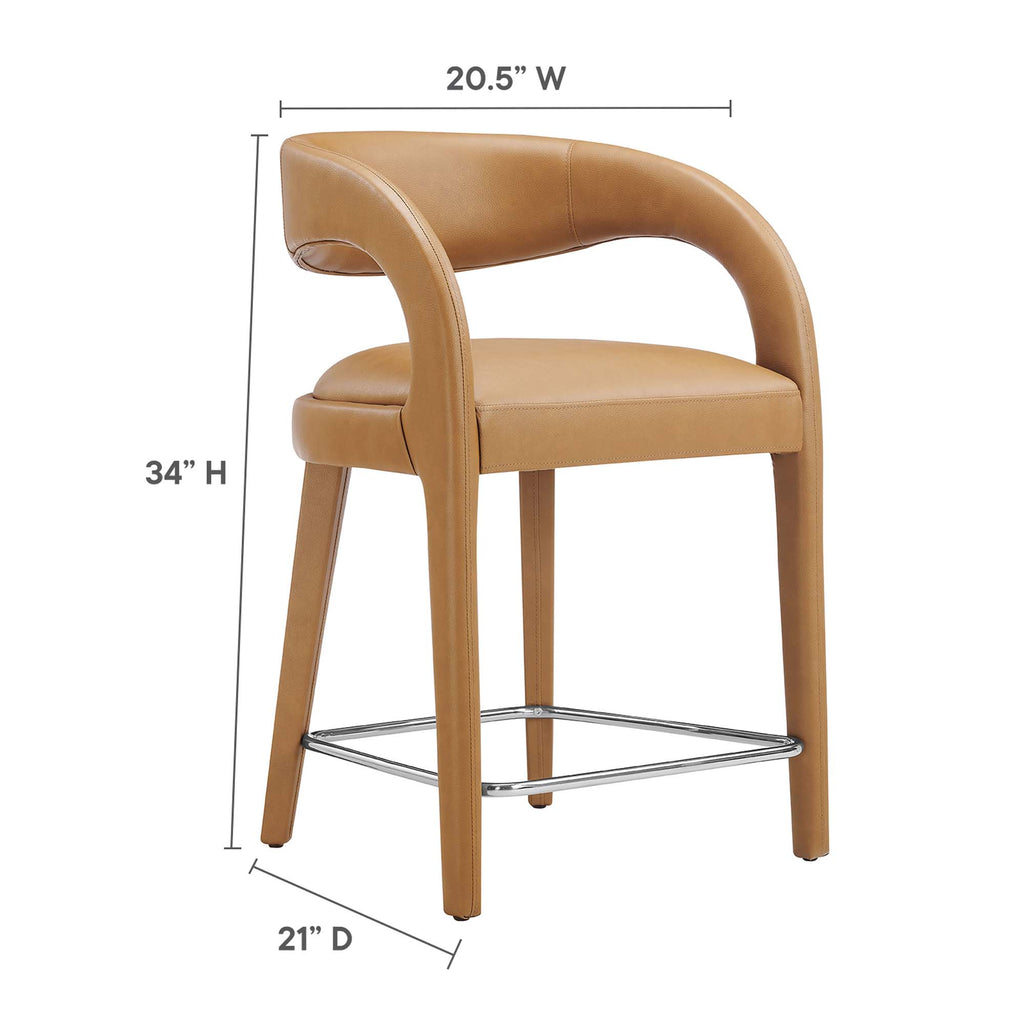 Pinnacle Vegan Leather Counter Stool Set of 2 - Tan Silver
