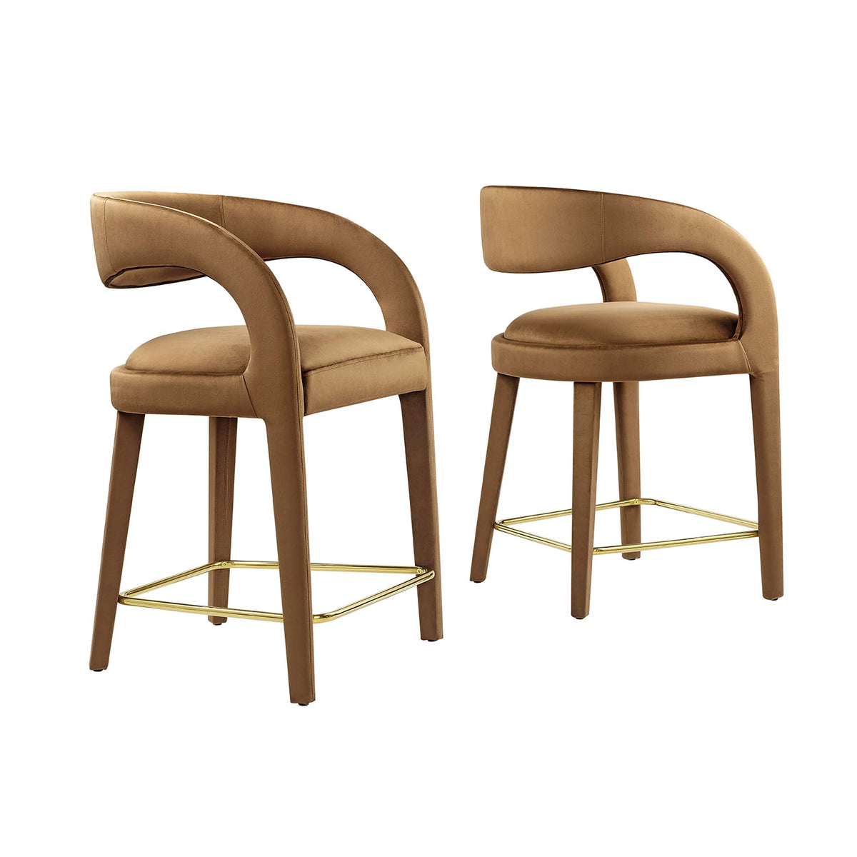 Pinnacle Performance Velvet Counter Stool Set of 2 - Brown Gold