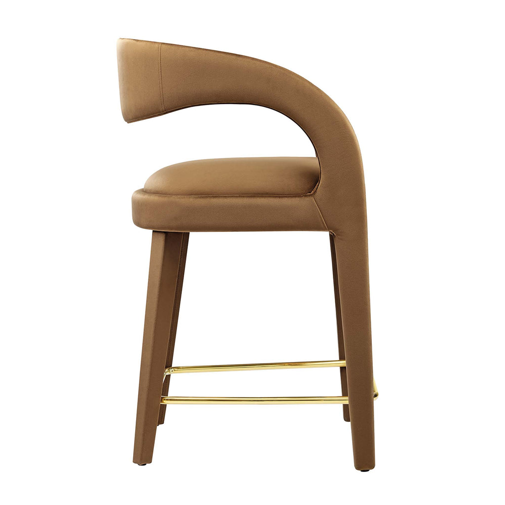 Pinnacle Performance Velvet Counter Stool Set of 2 - Brown Gold
