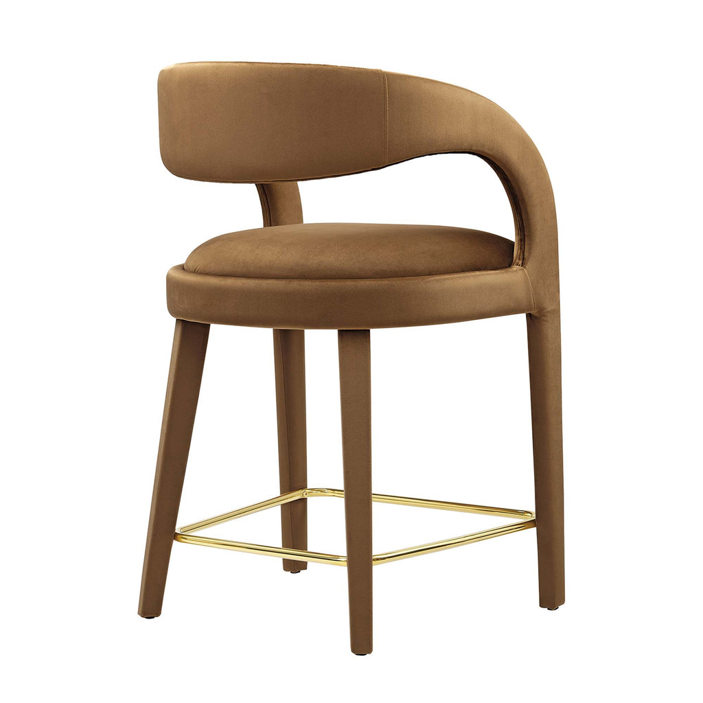 Pinnacle Performance Velvet Counter Stool Set of 2 - Brown Gold