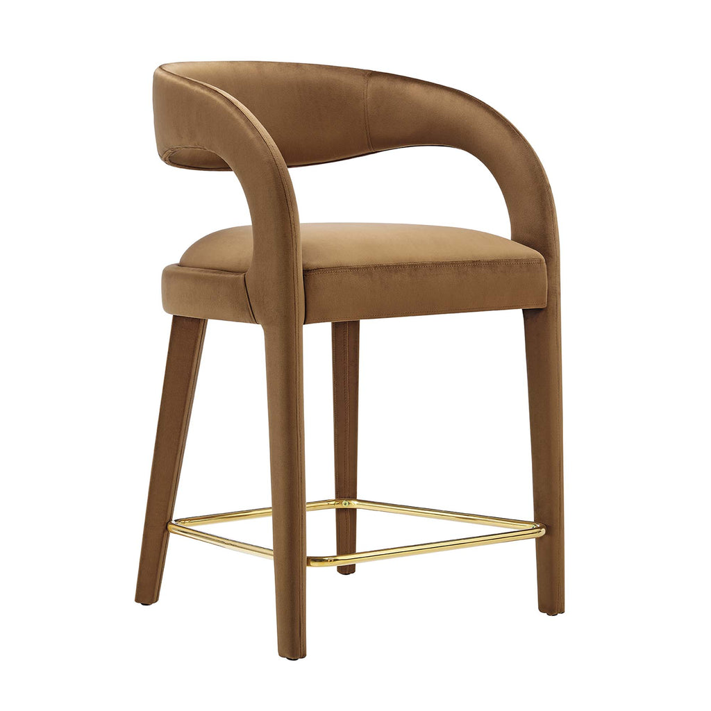 Pinnacle Performance Velvet Counter Stool Set of 2 - Brown Gold