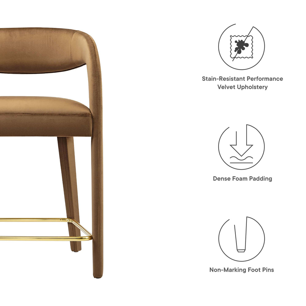 Pinnacle Performance Velvet Counter Stool Set of 2 - Brown Gold