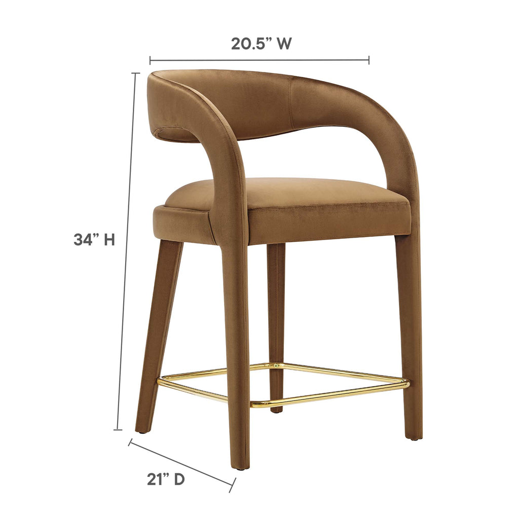 Pinnacle Performance Velvet Counter Stool Set of 2 - Brown Gold