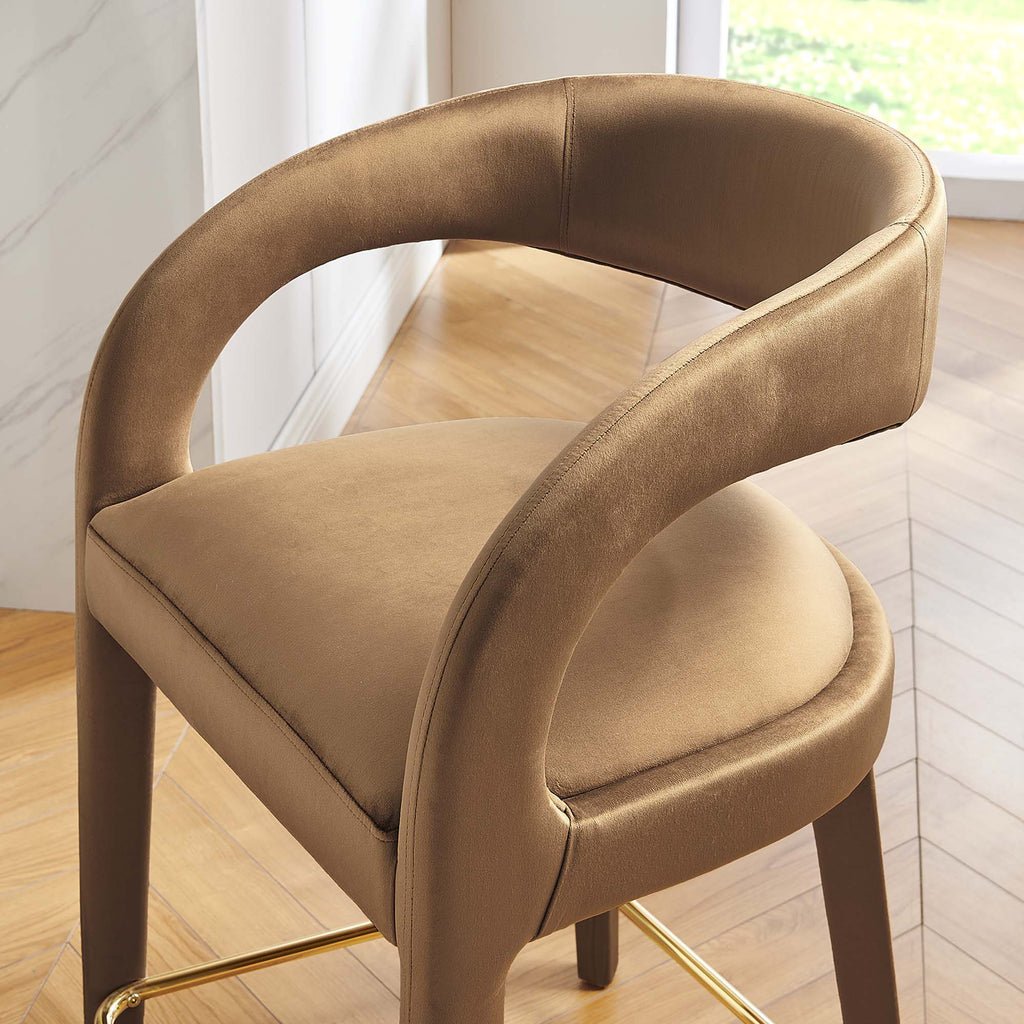 Pinnacle Performance Velvet Counter Stool Set of 2 - Brown Gold