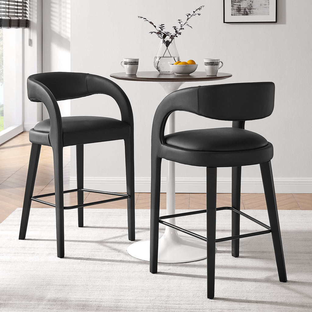 Pinnacle Vegan Leather Bar Stool Set of 2 - Black Black